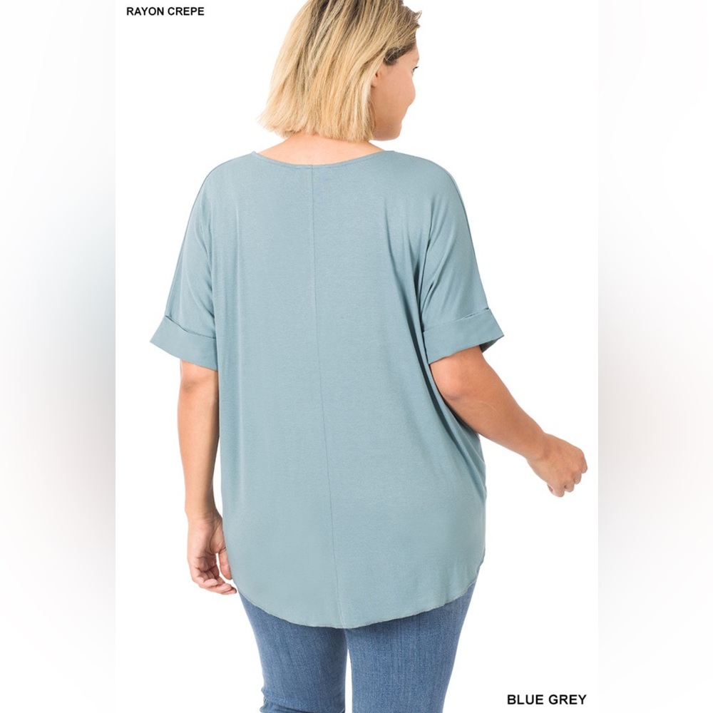 NWT! PLUS RAYON SPAN CREPE LAYERED-LOOK TOP LIGHTWEIGHT ONLY IN DUSTY OLIVE - Picture 3 of 4